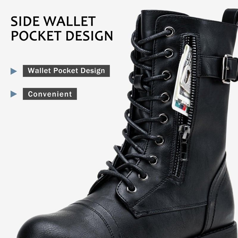 Vepose Women's Black Combat Boots Low Heel, Mid Calf Military Boots, 928 Size 8 US - with Card Knife Wallet Pocket (CJY928 Black 08) - Image 5